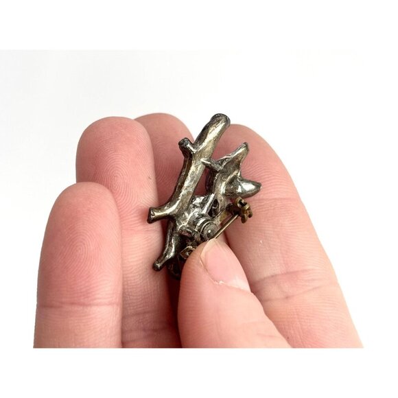 Lavender Perched Bird Figural on Branch with Eggs Costume Jewelry Brooch - Picture 7 of 10